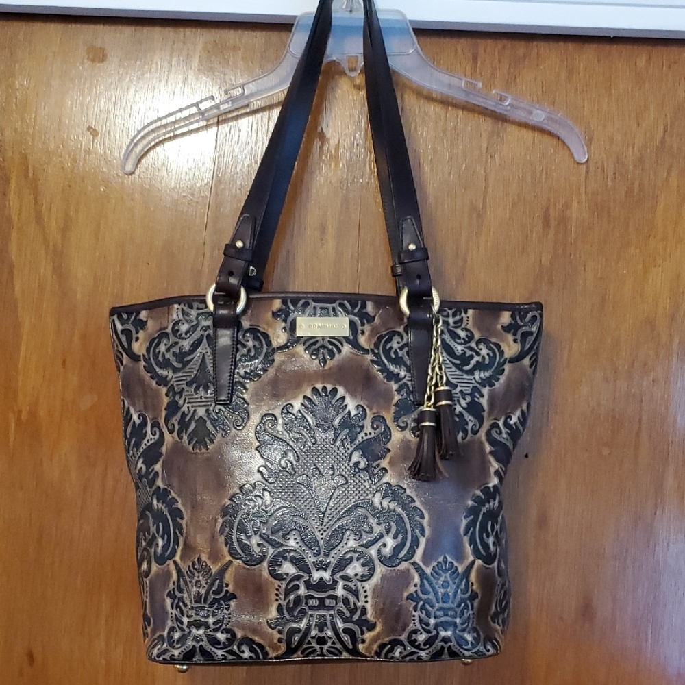 Brahmin Brown and Black Tote Bag with Sophisticated Design